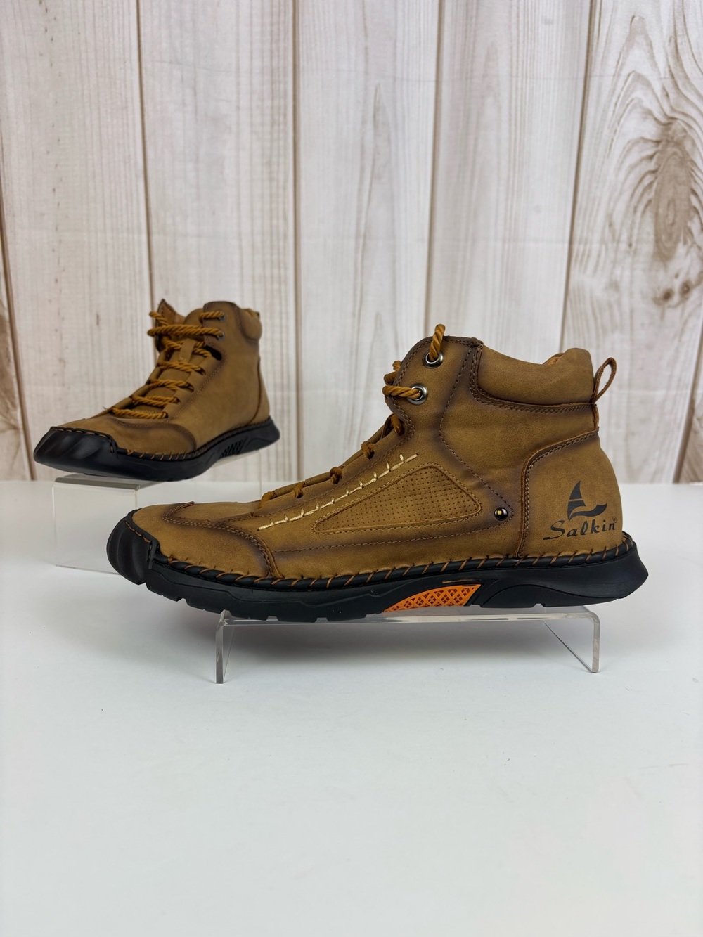 Salkin USA Mens Minimalist Barefoot Boots Brown Leather High-Top Sz 45/11.5 NWOT